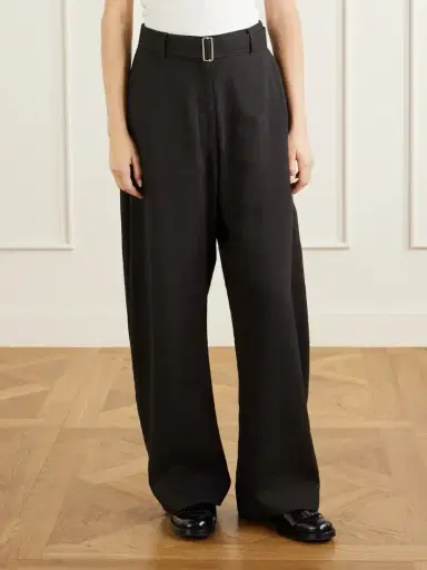 Studio Nicholson Chatto Belted Herringbone Cotton And Linen-blend Wide-leg Pants | Thumbnail 3 Studio Nicholson Chatto Belted Herringbone Cotton And Linen-blend Wide-leg Pants | Thumbnail 3