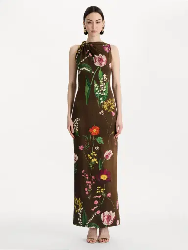 Oscar de la Renta Mixed Botanical Milano Jersey Dress | Thumbnail 2 Oscar de la Renta Mixed Botanical Milano Jersey Dress | Thumbnail 2