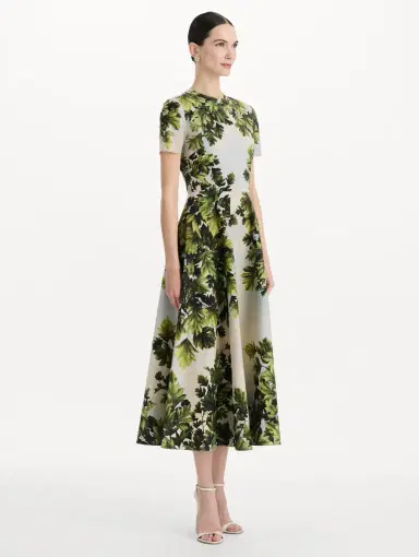 Oscar de la Renta Maple Leaves Cotton Poplin Dress | Thumbnail 4 Oscar de la Renta Maple Leaves Cotton Poplin Dress | Thumbnail 4