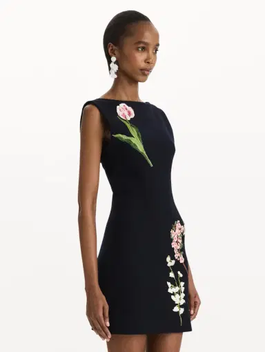 Oscar de la Renta Mixed Botanical Embroidered Dress | Thumbnail 3 Oscar de la Renta Mixed Botanical Embroidered Dress | Thumbnail 3