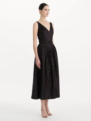 Oscar de la Renta Argyle Silk Twill Dress | Thumbnail 4 Oscar de la Renta Argyle Silk Twill Dress | Thumbnail 4