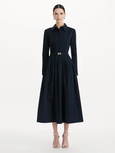 Oscar de la Renta Bow Belt Cotton Stretch Twill Dress | Thumbnail 2 Oscar de la Renta Bow Belt Cotton Stretch Twill Dress | Thumbnail 2