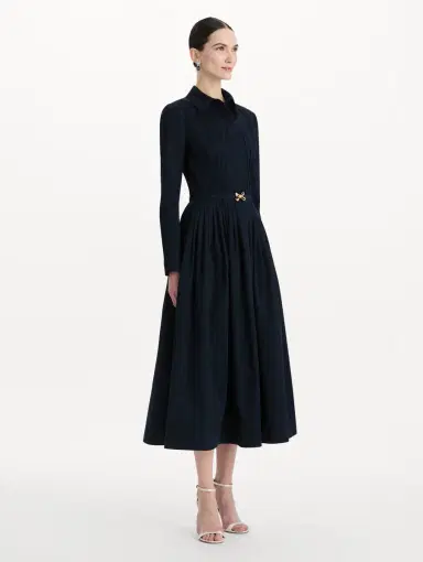 Oscar de la Renta Bow Belt Cotton Stretch Twill Dress | Thumbnail 4 Oscar de la Renta Bow Belt Cotton Stretch Twill Dress | Thumbnail 4