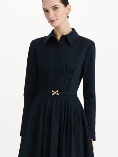 Oscar de la Renta Bow Belt Cotton Stretch Twill Dress | Thumbnail 5 Oscar de la Renta Bow Belt Cotton Stretch Twill Dress | Thumbnail 5
