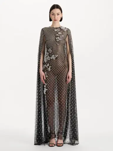 Oscar de la Renta Crystal Grid Floral Embroidered Caftan | Thumbnail 2 Oscar de la Renta Crystal Grid Floral Embroidered Caftan | Thumbnail 2