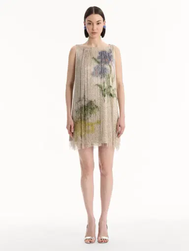 Oscar de la Renta Chiné Hibiscus Beaded Fringe Shift Dress | Thumbnail 2 Oscar de la Renta Chiné Hibiscus Beaded Fringe Shift Dress | Thumbnail 2