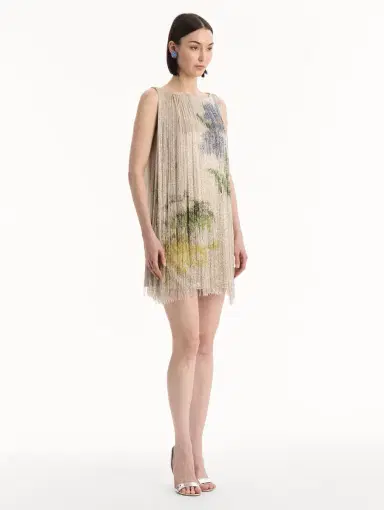 Oscar de la Renta Chiné Hibiscus Beaded Fringe Shift Dress | Thumbnail 4 Oscar de la Renta Chiné Hibiscus Beaded Fringe Shift Dress | Thumbnail 4