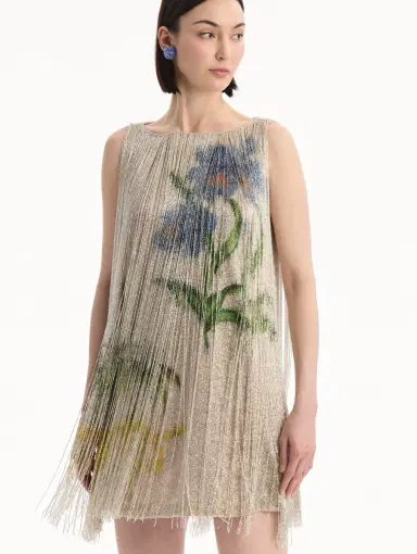 Oscar de la Renta Chiné Hibiscus Beaded Fringe Shift Dress | Thumbnail 5 Oscar de la Renta Chiné Hibiscus Beaded Fringe Shift Dress | Thumbnail 5