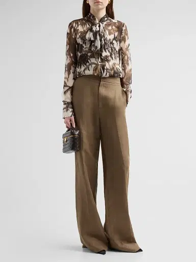 Oscar de la Renta Women's Palm Leaves Silk Chiffon Blouse - Espresso | Thumbnail 2 Oscar de la Renta Women's Palm Leaves Silk Chiffon Blouse - Espresso | Thumbnail 2