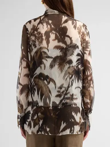 Oscar de la Renta Women's Palm Leaves Silk Chiffon Blouse - Espresso | Thumbnail 3 Oscar de la Renta Women's Palm Leaves Silk Chiffon Blouse - Espresso | Thumbnail 3