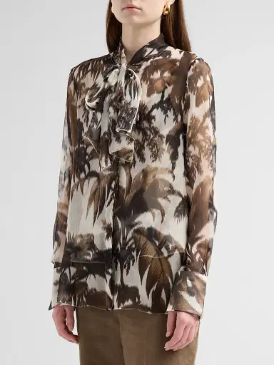 Oscar de la Renta Women's Palm Leaves Silk Chiffon Blouse - Espresso | Thumbnail 4 Oscar de la Renta Women's Palm Leaves Silk Chiffon Blouse - Espresso | Thumbnail 4