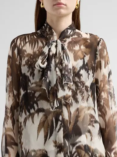 Oscar de la Renta Women's Palm Leaves Silk Chiffon Blouse - Espresso | Thumbnail 5 Oscar de la Renta Women's Palm Leaves Silk Chiffon Blouse - Espresso | Thumbnail 5