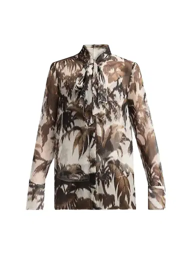 Oscar de la Renta Women's Palm Leaves Silk Chiffon Blouse - Espresso | Thumbnail 1 Oscar de la Renta Women's Palm Leaves Silk Chiffon Blouse - Espresso | Thumbnail 1