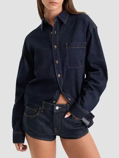 GOOD AMERICAN Women's Cotton Denim Drop-Shoulder Shirt - Alcove | Thumbnail 4 GOOD AMERICAN Women's Cotton Denim Drop-Shoulder Shirt - Alcove | Thumbnail 4