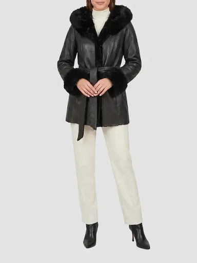 Gorski Women's Textured Lamb Reversible Parka Jacket - Black - Size XL | Thumbnail 2 Gorski Women's Textured Lamb Reversible Parka Jacket - Black - Size XL | Thumbnail 2