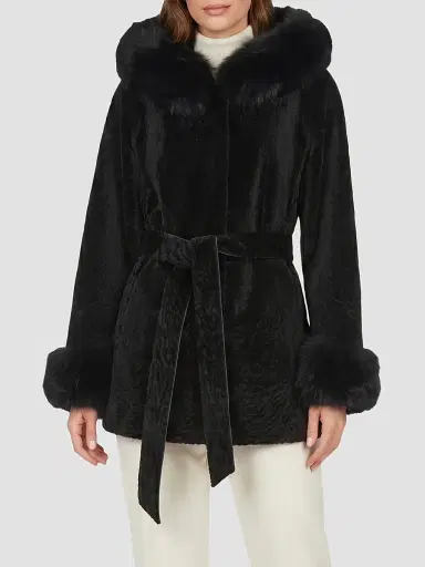 Gorski Women's Textured Lamb Reversible Parka Jacket - Black - Size XL | Thumbnail 3 Gorski Women's Textured Lamb Reversible Parka Jacket - Black - Size XL | Thumbnail 3