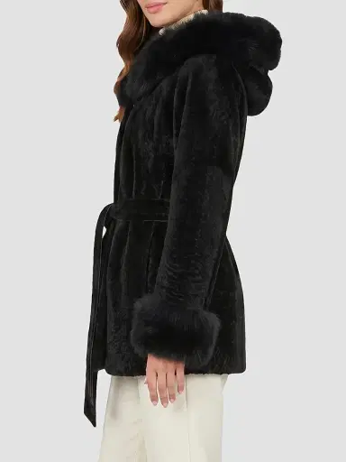 Gorski Women's Textured Lamb Reversible Parka Jacket - Black - Size XL | Thumbnail 4 Gorski Women's Textured Lamb Reversible Parka Jacket - Black - Size XL | Thumbnail 4