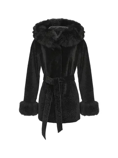 Gorski Women's Textured Lamb Reversible Parka Jacket - Black - Size XL | Thumbnail 1 Gorski Women's Textured Lamb Reversible Parka Jacket - Black - Size XL | Thumbnail 1