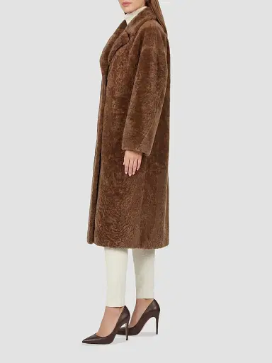 Gorski Women's Reversible Textured Shearling Lamb Coat - Camel - Size Small | Thumbnail 4 Gorski Women's Reversible Textured Shearling Lamb Coat - Camel - Size Small | Thumbnail 4