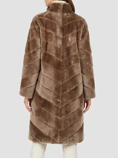 Gorski Women's Reversible Merino Shearling Lamb Chevron Short Coat - Camel | Thumbnail 5 Gorski Women's Reversible Merino Shearling Lamb Chevron Short Coat - Camel | Thumbnail 5
