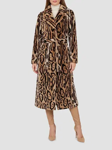 Gorski Women's Reversible Select Shearling Lamb Coat with Belt - Ocelo Print Gold | Thumbnail 3 Gorski Women's Reversible Select Shearling Lamb Coat with Belt - Ocelo Print Gold | Thumbnail 3