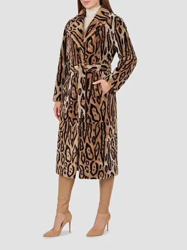 Gorski Women's Reversible Select Shearling Lamb Coat with Belt - Ocelo Print Gold | Thumbnail 4 Gorski Women's Reversible Select Shearling Lamb Coat with Belt - Ocelo Print Gold | Thumbnail 4