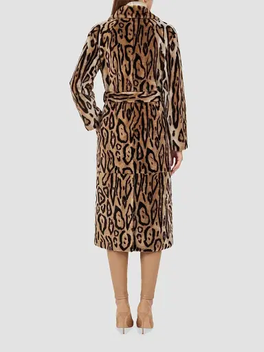 Gorski Women's Reversible Select Shearling Lamb Coat with Belt - Ocelo Print Gold | Thumbnail 5 Gorski Women's Reversible Select Shearling Lamb Coat with Belt - Ocelo Print Gold | Thumbnail 5