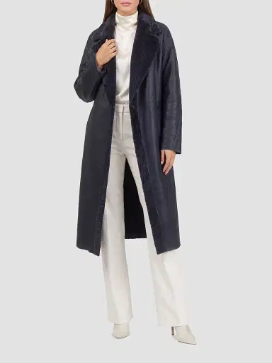 Gorski Women's Reversible Textured Shearling Lamb Coat - Navy - Size Large | Thumbnail 2 Gorski Women's Reversible Textured Shearling Lamb Coat - Navy - Size Large | Thumbnail 2