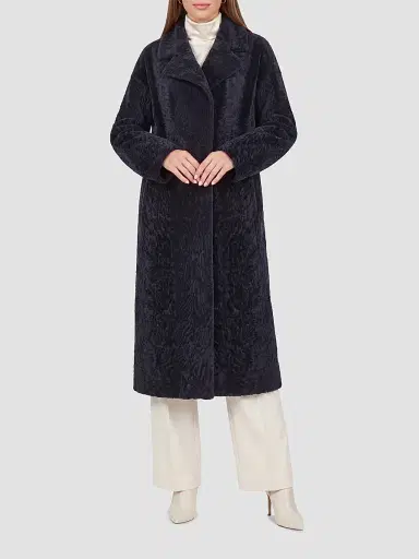 Gorski Women's Reversible Textured Shearling Lamb Coat - Navy - Size Large | Thumbnail 3 Gorski Women's Reversible Textured Shearling Lamb Coat - Navy - Size Large | Thumbnail 3