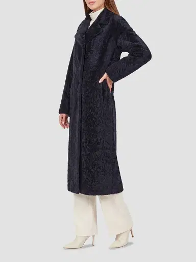 Gorski Women's Reversible Textured Shearling Lamb Coat - Navy - Size Large | Thumbnail 4 Gorski Women's Reversible Textured Shearling Lamb Coat - Navy - Size Large | Thumbnail 4