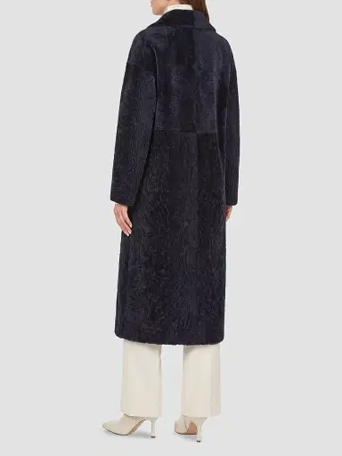 Gorski Women's Reversible Textured Shearling Lamb Coat - Navy - Size Large | Thumbnail 5 Gorski Women's Reversible Textured Shearling Lamb Coat - Navy - Size Large | Thumbnail 5