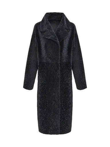 Gorski Women's Reversible Textured Shearling Lamb Coat - Navy - Size Large | Thumbnail 1 Gorski Women's Reversible Textured Shearling Lamb Coat - Navy - Size Large | Thumbnail 1