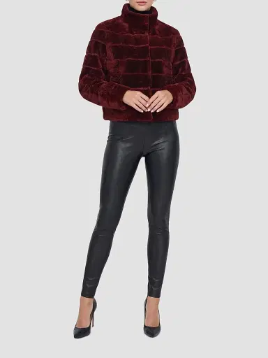 Gorski Women's Reversible Textured Shearling Lamb Jacket - Wine | Thumbnail 2 Gorski Women's Reversible Textured Shearling Lamb Jacket - Wine | Thumbnail 2
