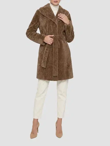 Gorski Women's Textured Lamb Reversible Stroller with Belt - Camel - Size Small | Thumbnail 2 Gorski Women's Textured Lamb Reversible Stroller with Belt - Camel - Size Small | Thumbnail 2