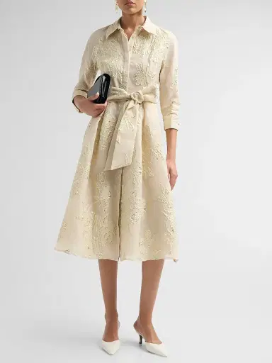 Teri Jon by Rickie Freeman Women's Jacquard Floral-Print Shirtdress - Champagne | Thumbnail 2 Teri Jon by Rickie Freeman Women's Jacquard Floral-Print Shirtdress - Champagne | Thumbnail 2