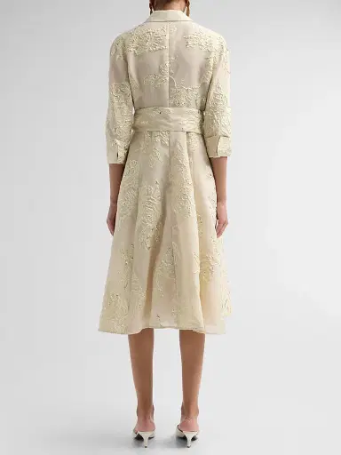 Teri Jon by Rickie Freeman Women's Jacquard Floral-Print Shirtdress - Champagne | Thumbnail 3 Teri Jon by Rickie Freeman Women's Jacquard Floral-Print Shirtdress - Champagne | Thumbnail 3