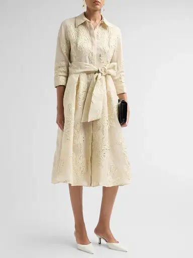 Teri Jon by Rickie Freeman Women's Jacquard Floral-Print Shirtdress - Champagne | Thumbnail 4 Teri Jon by Rickie Freeman Women's Jacquard Floral-Print Shirtdress - Champagne | Thumbnail 4