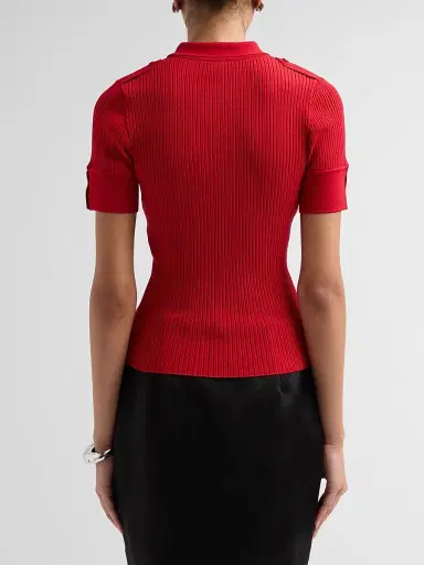 Courrèges Women's Rib-Knit Polo Sweater - Iced Red | Thumbnail 3 Courrèges Women's Rib-Knit Polo Sweater - Iced Red | Thumbnail 3