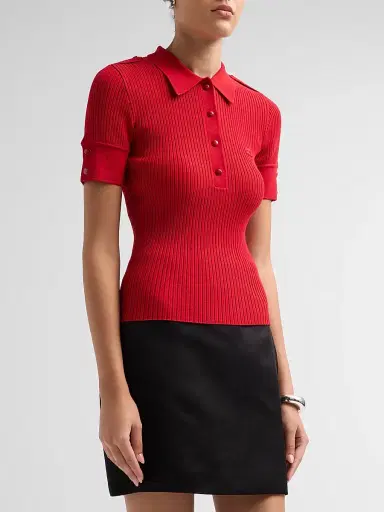 Courrèges Women's Rib-Knit Polo Sweater - Iced Red | Thumbnail 4 Courrèges Women's Rib-Knit Polo Sweater - Iced Red | Thumbnail 4
