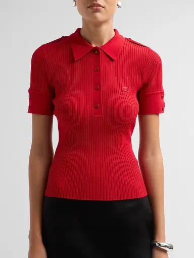 Courrèges Women's Rib-Knit Polo Sweater - Iced Red | Thumbnail 5 Courrèges Women's Rib-Knit Polo Sweater - Iced Red | Thumbnail 5