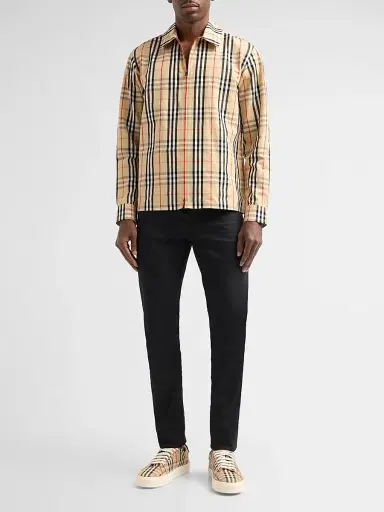 Burberry Men's Ollie Check Cotton-Linen Overshirt - Sand Ip Check | Thumbnail 2 Burberry Men's Ollie Check Cotton-Linen Overshirt - Sand Ip Check | Thumbnail 2