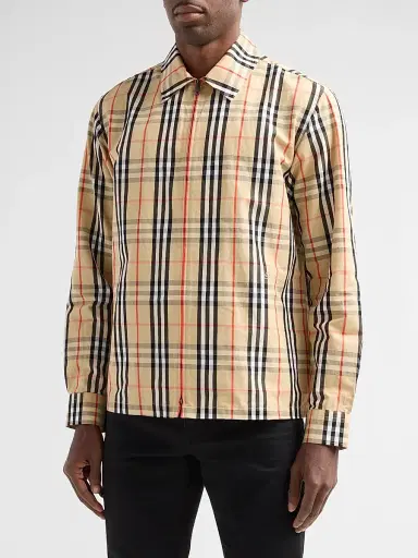 Burberry Men's Ollie Check Cotton-Linen Overshirt - Sand Ip Check | Thumbnail 4 Burberry Men's Ollie Check Cotton-Linen Overshirt - Sand Ip Check | Thumbnail 4