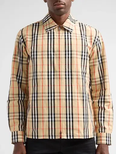 Burberry Men's Ollie Check Cotton-Linen Overshirt - Sand Ip Check | Thumbnail 5 Burberry Men's Ollie Check Cotton-Linen Overshirt - Sand Ip Check | Thumbnail 5