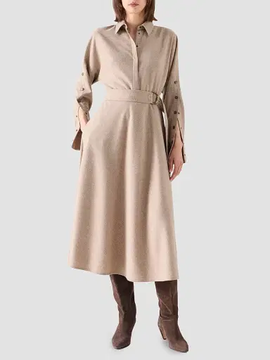 Akris punto Women's Flannel Wool Trench Midi Dress - Oat | Thumbnail 2 Akris punto Women's Flannel Wool Trench Midi Dress - Oat | Thumbnail 2