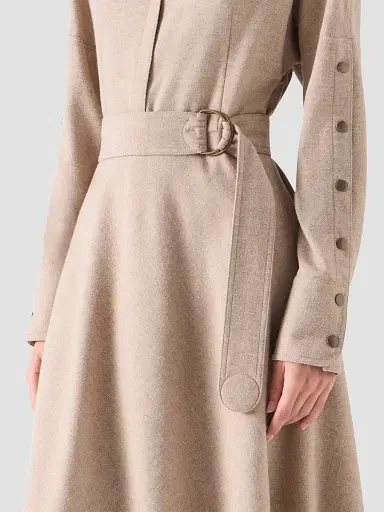 Akris punto Women's Flannel Wool Trench Midi Dress - Oat | Thumbnail 5 Akris punto Women's Flannel Wool Trench Midi Dress - Oat | Thumbnail 5