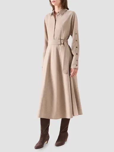 Akris punto Women's Flannel Wool Trench Midi Dress - Oat | Thumbnail 6 Akris punto Women's Flannel Wool Trench Midi Dress - Oat | Thumbnail 6