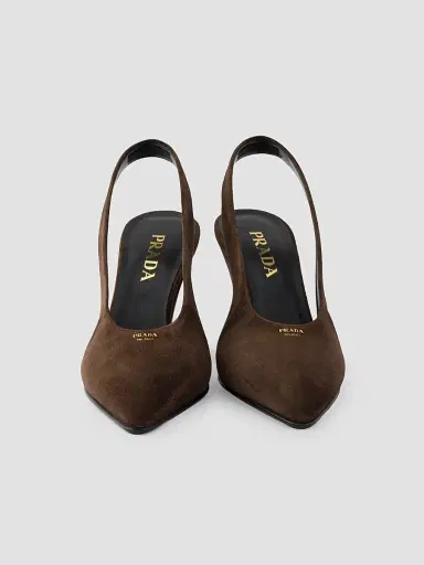 Prada Women's Suede Leather Slingback Pumps - Brown | Thumbnail 2 Prada Women's Suede Leather Slingback Pumps - Brown | Thumbnail 2