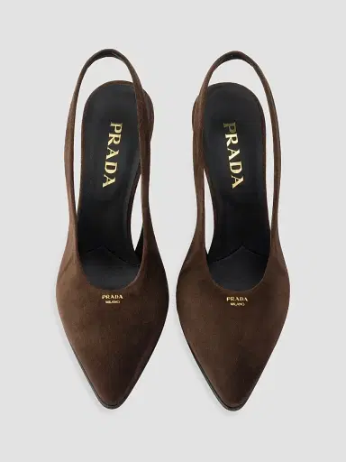 Prada Women's Suede Leather Slingback Pumps - Brown | Thumbnail 4 Prada Women's Suede Leather Slingback Pumps - Brown | Thumbnail 4