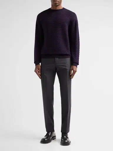 Giorgio Armani Men's Geometric Textured Virgin Wool Crewneck Sweater - Must | Thumbnail 2 Giorgio Armani Men's Geometric Textured Virgin Wool Crewneck Sweater - Must | Thumbnail 2