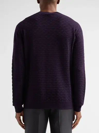 Giorgio Armani Men's Geometric Textured Virgin Wool Crewneck Sweater - Must | Thumbnail 3 Giorgio Armani Men's Geometric Textured Virgin Wool Crewneck Sweater - Must | Thumbnail 3